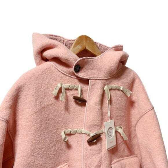 UNIQUE Kids Oversized Woolen Hooded Trench Coat Pink - Picture 5 of 7